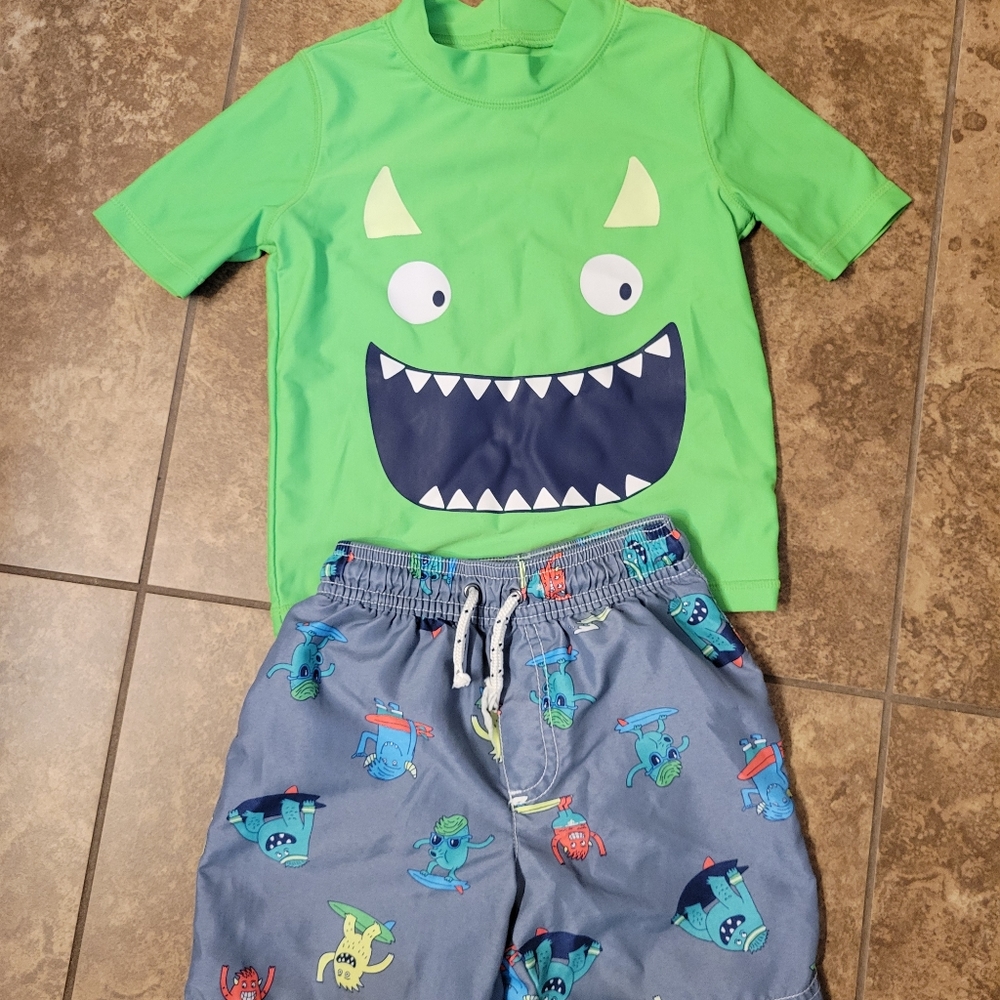 Carters Neon Monster Bathing Suit Rashguard top 4T